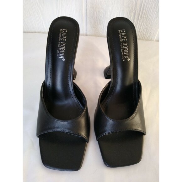 Cape Robbin Lithe Womens 8.5 Sexy High Spool Heels Black Square Open Toe Shoes - Picture 2 of 7